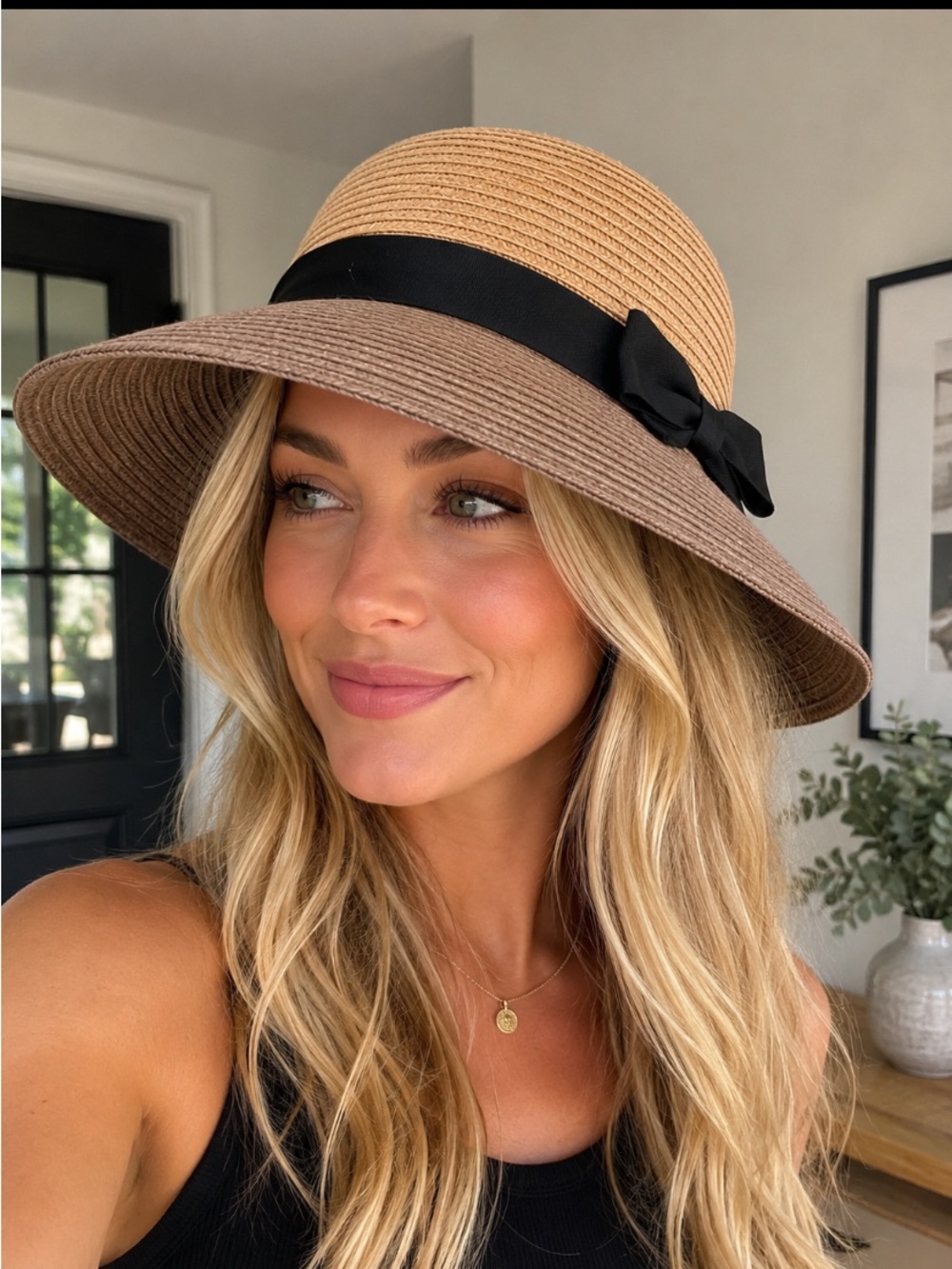 Parkhurst Two-Tone Straw Sun Hat with Black Band and Bow